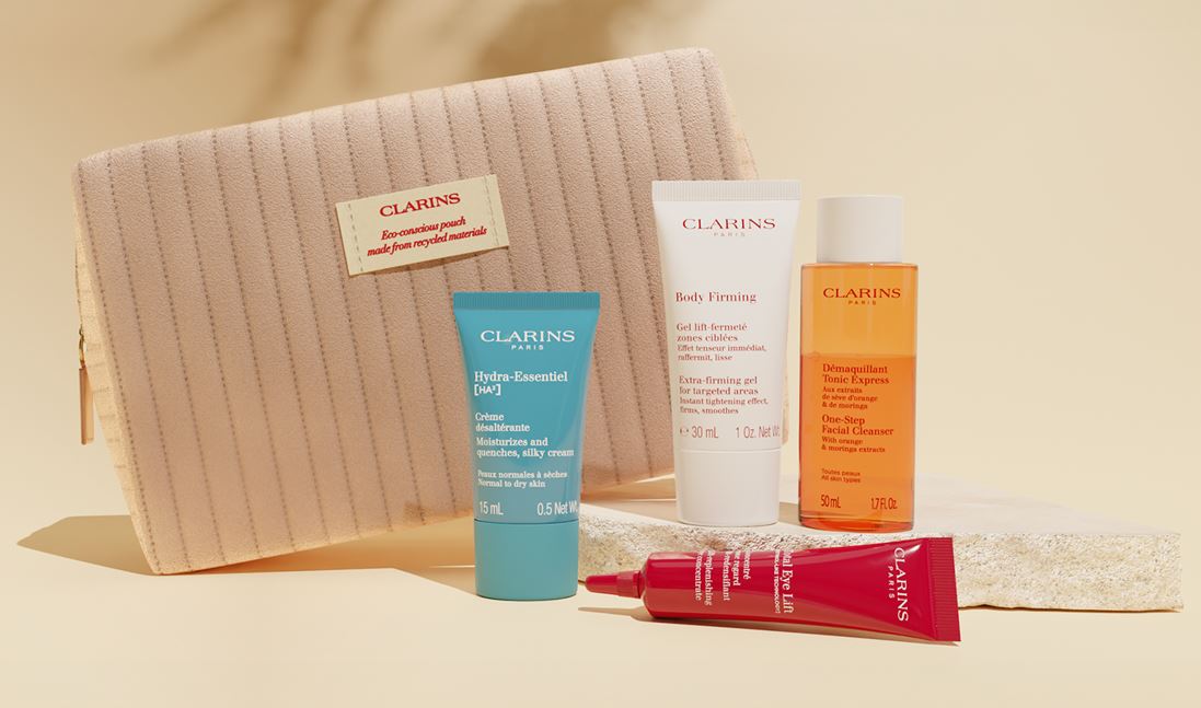 Receive a Complimentary 4-Piece Gift, When You Purchase 2 Clarins Skincare Products, One to Be a Moisturiser or Serum*